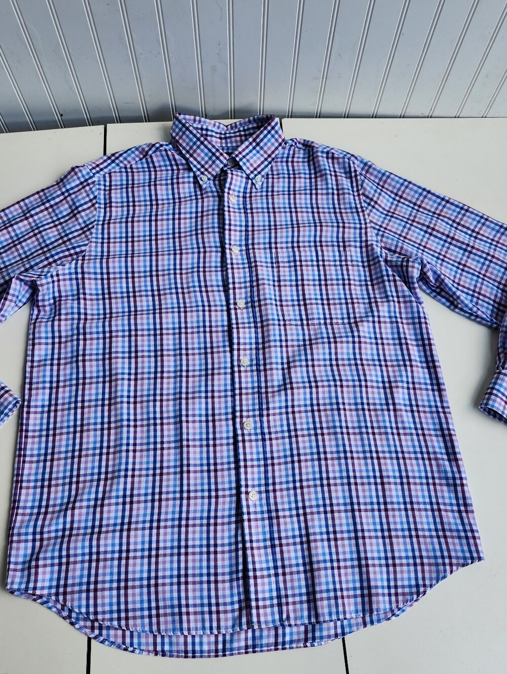 Croft & Barrow EASY CARE CLASSIC FIT Purple Blue Plaid Long Sleeve 16.5 34/35